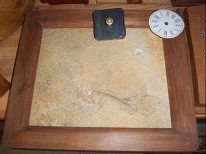 Steinplatte, über 150 Mill. Jahre alt - mit kl. versteinerten  Fisch